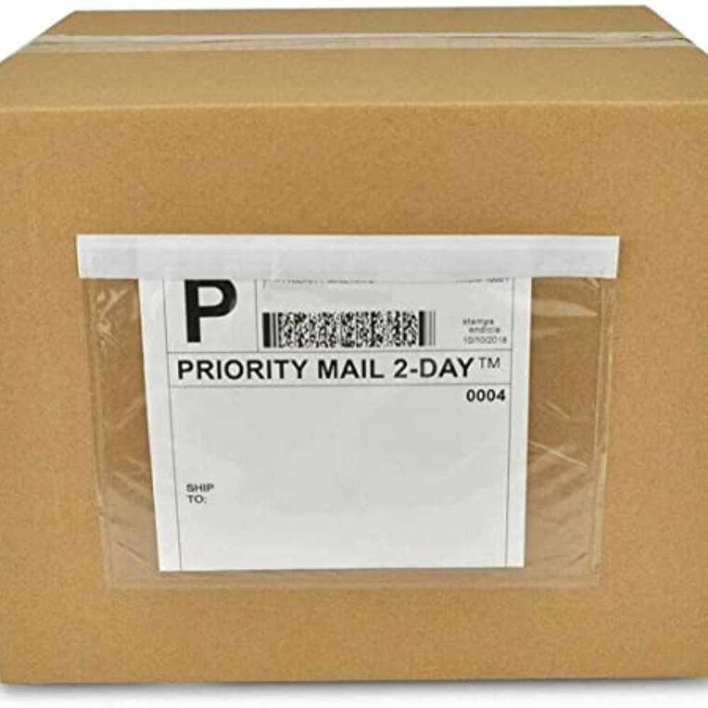 Clear packing list pouches/envelopes 7.5 x 5.5 in. adhesive back, pack of 25